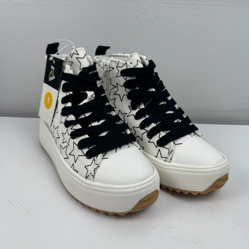 Art Class Blakely White Black Star High Top Platform Sneakers Kids Size 1 NEW